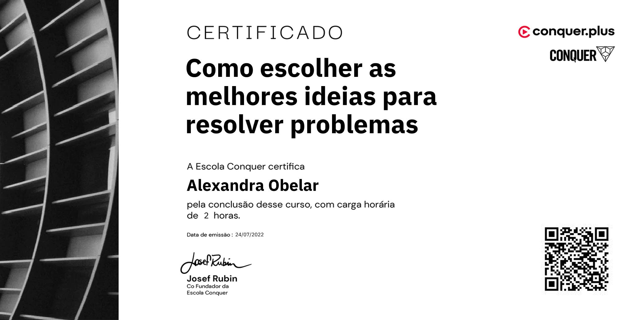 Certificado de Como escolher as melhores ideias para resolver problemas